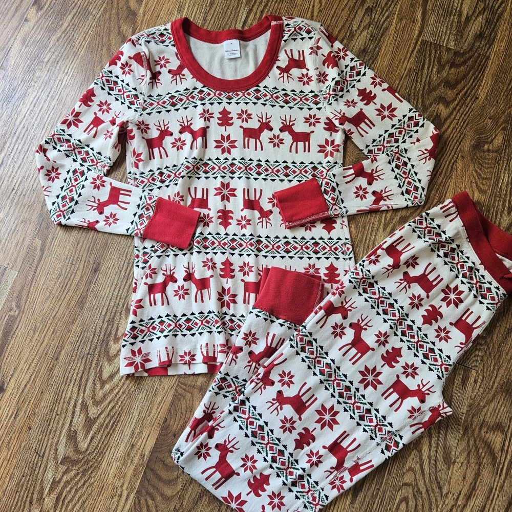 Hannah Anderson Organic Cotton Christmas Reindeer Pajama Set Pants Long Sleeve T